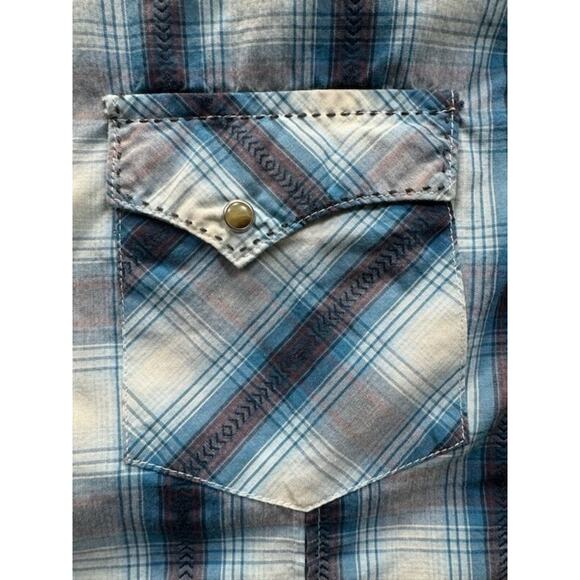Vintage Wrangler Pearl Snap Shirt Men’s L Brushpopper Plaid Long Tails‎ Western - Picture 2 of 6
